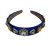 Nesavaali Women's Royal Blue Kundan-embellished Satin Statement Hairband In Blue