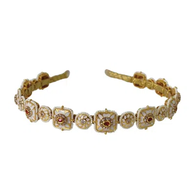 Nesavaali Women's White Ivory Enamel Floral Hairband For Weddings, Parties, Mehandis & Festivals