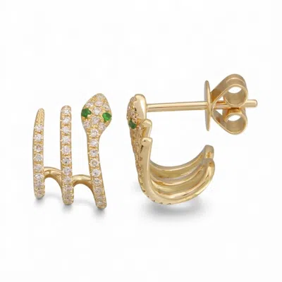 Neshi Designs Women's Yellow / Green Diamond Snake Wrap Earrings In Gold