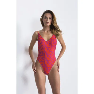 Nessi Byrd Abstract Coral Print High-cut One-piece Swimsuit In Brown