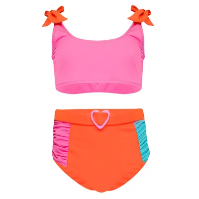 Nessi Byrd Kids' Bikini For Girls In Neon Pink/orange In Multi