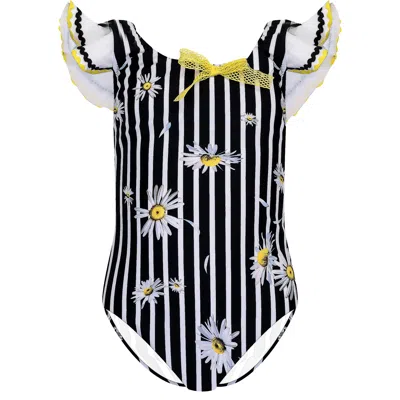 Nessi Byrd Kids' Black &amp; White Striped Swimsuit For Girls