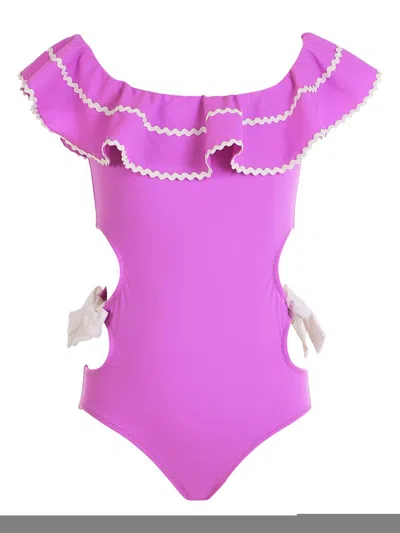 Nessi Byrd Kids' Bow-detail Swimsuit In Purple
