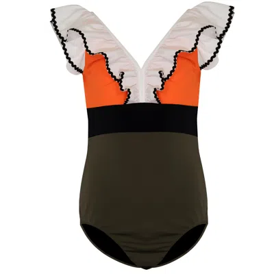 Nessi Byrd Kids' Colour Block Girls Sun Safe Swimwear In Black