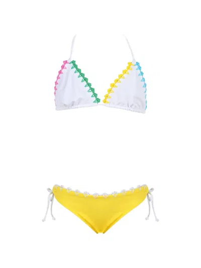 Nessi Byrd Kids' Crochet-trim Bikini In Multi