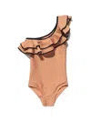 Nessi Byrd Eliza Glitter Ruffle One-shouder Swimswuit In 褐色