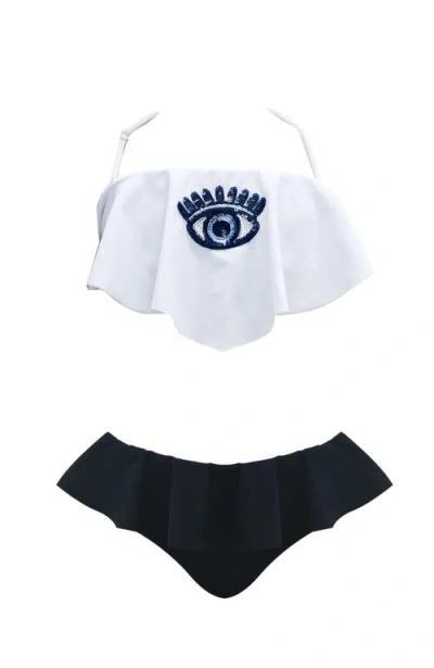 Nessi Byrd Evil Eye Bandeau Ruffle Two Piece Bikini,toddler-little Kid & Big Kid In White
