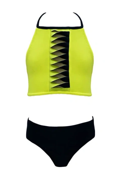 Nessi Byrd Front Window Cut, High Neck Two Piece Bikini, Little Kid-big Kid In Yellow