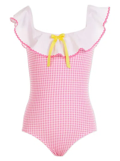 Nessi Byrd Kids' Gingham-check Swimsuit In Pink