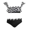 Nessi Byrd Girls Bikini In Black/white With Ruffles In Black