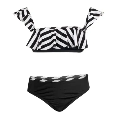 Nessi Byrd Kids' Girls Bikini In Black/white With Ruffles