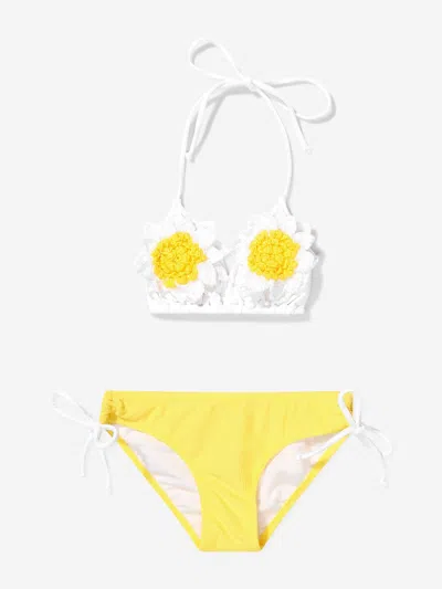 Nessi Byrd Kids' Girls Crochet Flower Alita Bikini In Yellow