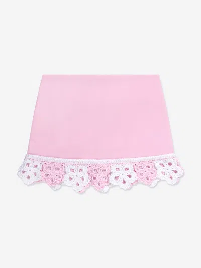 Nessi Byrd Kids' Floral Appliqué-crochet Miniskirt In Pink
