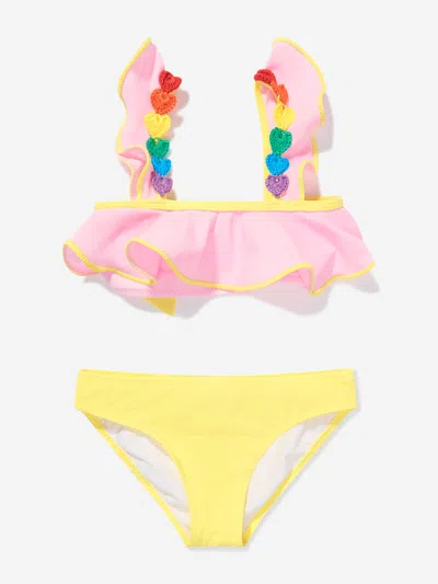 Nessi Byrd Babies' Girls Crochet Heart Frill Bunny Bikini In Pink