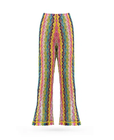 Nessi Byrd Girls' Crochet Knit Flare Pants With Wavy Pattern Beach Trousers - Little Kid, Big Kid In Multi