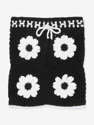 Nessi Byrd Kids' Floral Crochet-knit Skirt In Black
