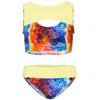Nessi Byrd Girls Cut Out Bikini With Light Yellow Band In Multi