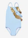 Nessi Byrd Gina Ruffle Metallic-trim Swimsuit In Blue