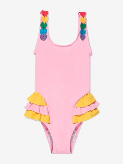 Nessi Byrd Kids' Rosa Crochet-heart Frill Swimsuit In Pink
