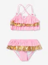 Nessi Byrd Girls Frilly Crochet Flower River Bikini In Pink