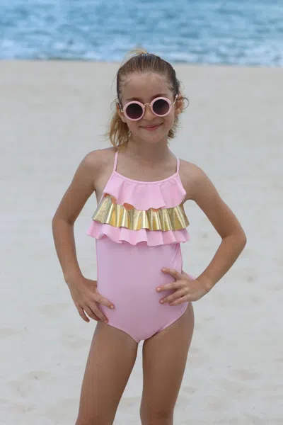 Nessi Byrd Kids' Sola Ruffle-front Swimsuit In Pink