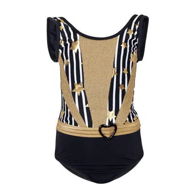 Nessi Byrd Kids' Girls Glitter Swimsuit In Black/gold In Brown