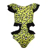 Nessi Byrd Girls Heart Print Swimsuit With Ruffles In Green