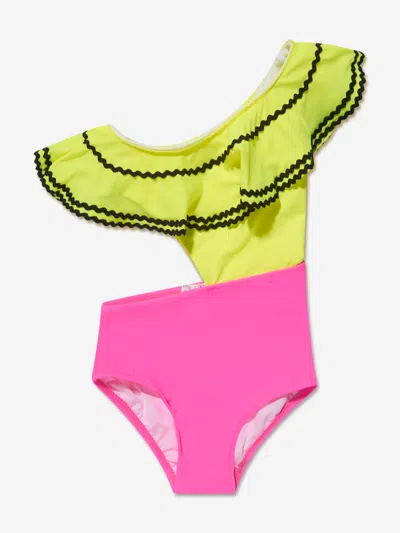 Nessi Byrd Babies' Girls Neon One Shoulder Lizzy Swimsuit In Multicoloured