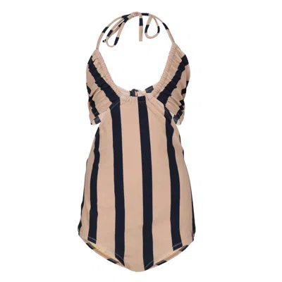 Nessi Byrd Kids' Girls One Piece Swimsuit In Navy Blue Stripes In Black