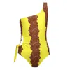 Nessi Byrd Girls One Shoulder Swimsuit In Yellow/mustard In Yellow
