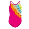 Nessi Byrd Girls Pink One Piece Swimsuit With Colourful Frills In Multi