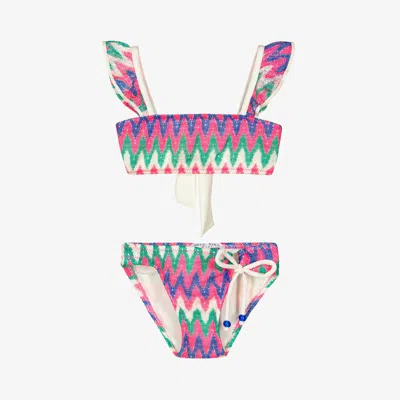 Nessi Byrd Kids' Girls Pink Zigzag Crochet Bikini (uv50)