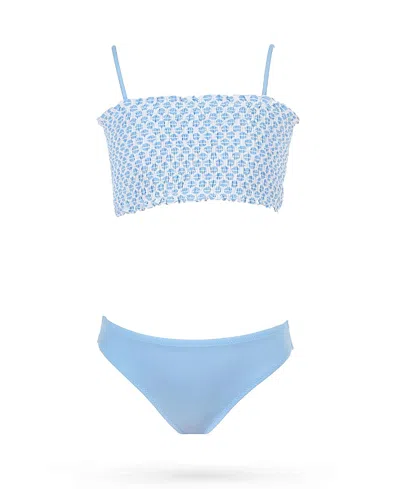 Nessi Byrd Girls' Ruched Bandeau Geometric Two-piece Swimsuit - Little Kid, Big Kid In Blue