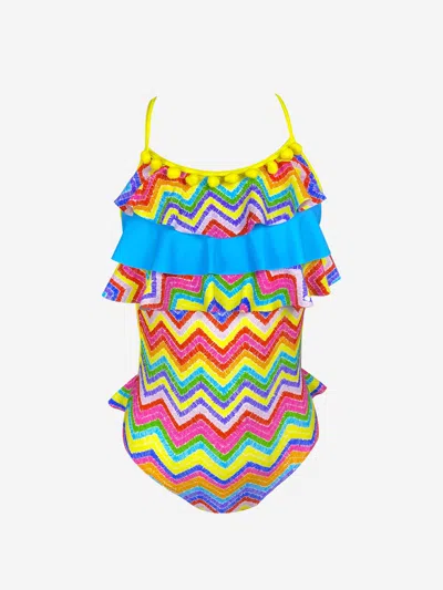 Nessi Byrd Babies' Girls Ruffled Open Back Julie Swimsuit In Multicoloured