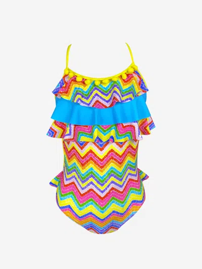 Nessi Byrd Kids' Girls Ruffled Open Back Julie Swimsuit In Multicoloured