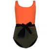 Nessi Byrd Girls Scoop Back Swimsuit In Orange/navy Green In Orange