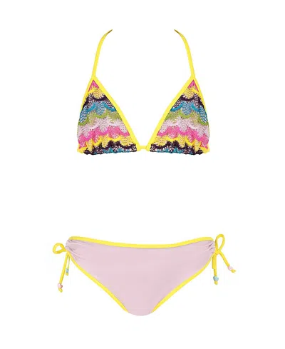 Nessi Byrd Girls' Tiered Lace Triangle With Heart-bead Side Ties Two-piece Swimsuit - Little Kid, Big Kid In Multi