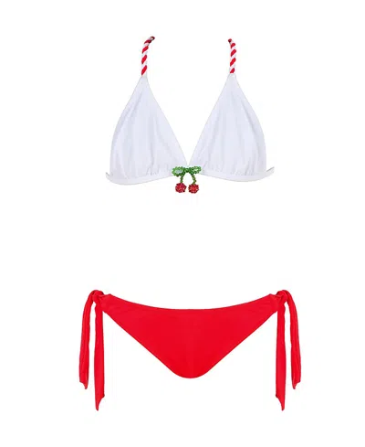 Nessi Byrd Girls' Triangle Twisted Braid Straps Beaded Cherry Detail Two-piece Swimsuit - Little Kid, Big Kid In Multi
