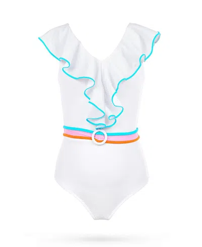 Nessi Byrd Girls' V-neck Ruffles And Belted Waist One-piece Swimsuit - Little Kid, Big Kid In Animal Print