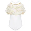Nessi Byrd Girls White One Piece Swimsuit With Crochet Ruffles In White