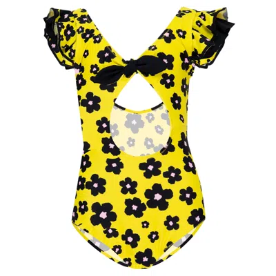 Nessi Byrd Kids' Girls Yellow One Piece Swimsuit With Flower Print