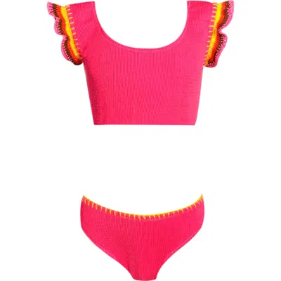 Nessi Byrd Hand-knitted Ruffle & Lacework Detail Two Piece Bikini, Little Kid-big Kid In Multi
