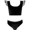 Nessi Byrd Hand-knitted Ruffle Lacework Detail Two Piece Bikini, Litte Kid-big Kid In Black