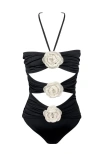 Nessi Byrd Hand-made Crochet Flower Detail Cut-out One Piece Swimsuit, Little Kid-big Kid In Black