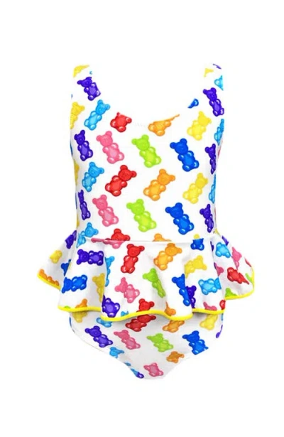 Nessi Byrd Jellybean Print  Ruffle Waist One-piece Swimsuit, Toddler-little Kid-big Kid In Multi