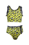 Nessi Byrd Kid's Heart Print Ruffle Detail Two Piece Bikini In Yellow