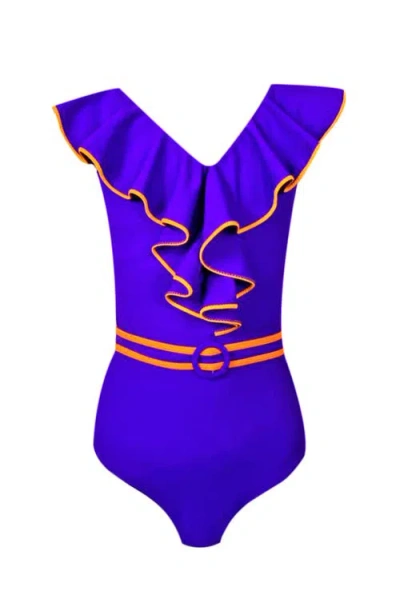 Nessi Byrd Kids' Blue Ruffle One-piece Swimsuit