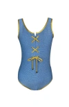 Nessi Byrd Kids' Casual Eyelet Detail Blue One-piece Swimsuit