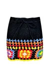 Nessi Byrd Kids' Floral Pattern Hand-crochet Skirt-cover Up In Black