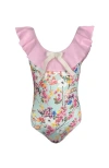 Nessi Byrd Kids' Floral Ruffle Bow Detail One-piece Swimsuit